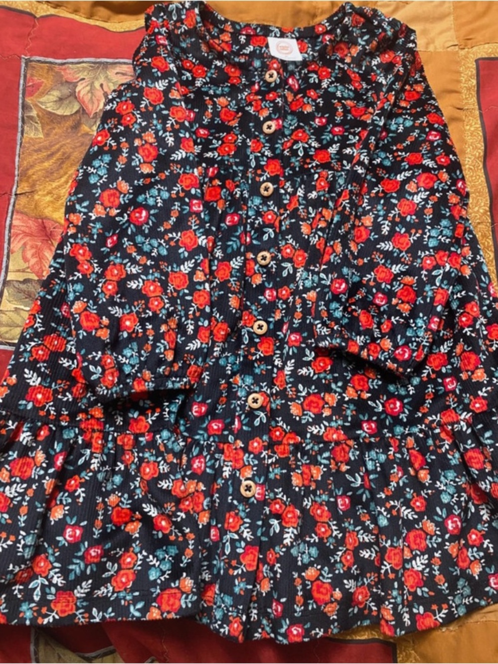 wonder nation Black Dress with Red Floral Print
